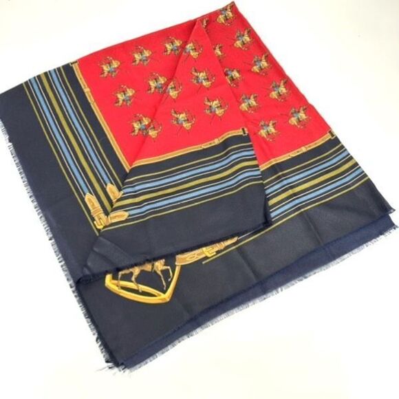 Women's Equestrian Horse Carriage Belt Print Fringe Scarf Made in Italy 45 x 46 - Picture 2 of 5